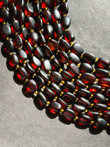 Natural Amber Gemstone Bead 14x10mm Oval Shape Bead, Beautiful Natural Dark Red Brown Color Amber Stone Bead Full Strand 15.5"