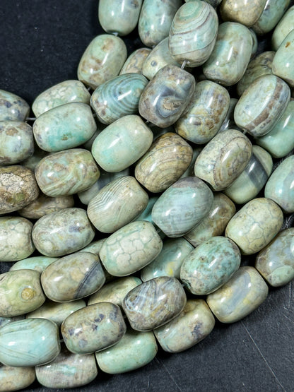 NATURAL Dragon Skin Agate Gemstone Bead 18x13mm Barrel Shape Bead, Beautiful Green Blue Color Dragon Skin Gemstone Beads Full Strand 15.5"