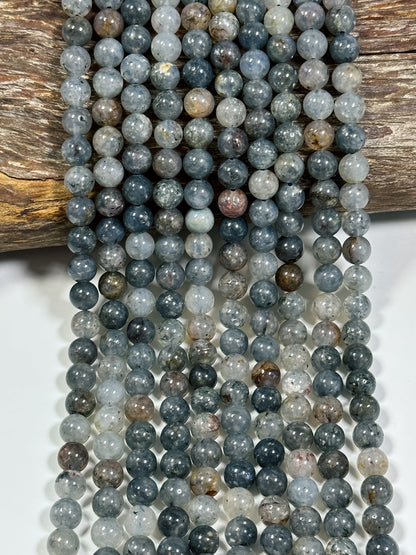 NATURAL Iolite Gemstone Bead 6mm 8mm Round Beads, Beautiful Natural Gray Blue Color Iolite Gemstone Bead Loose Beads Full Strand 15.5"