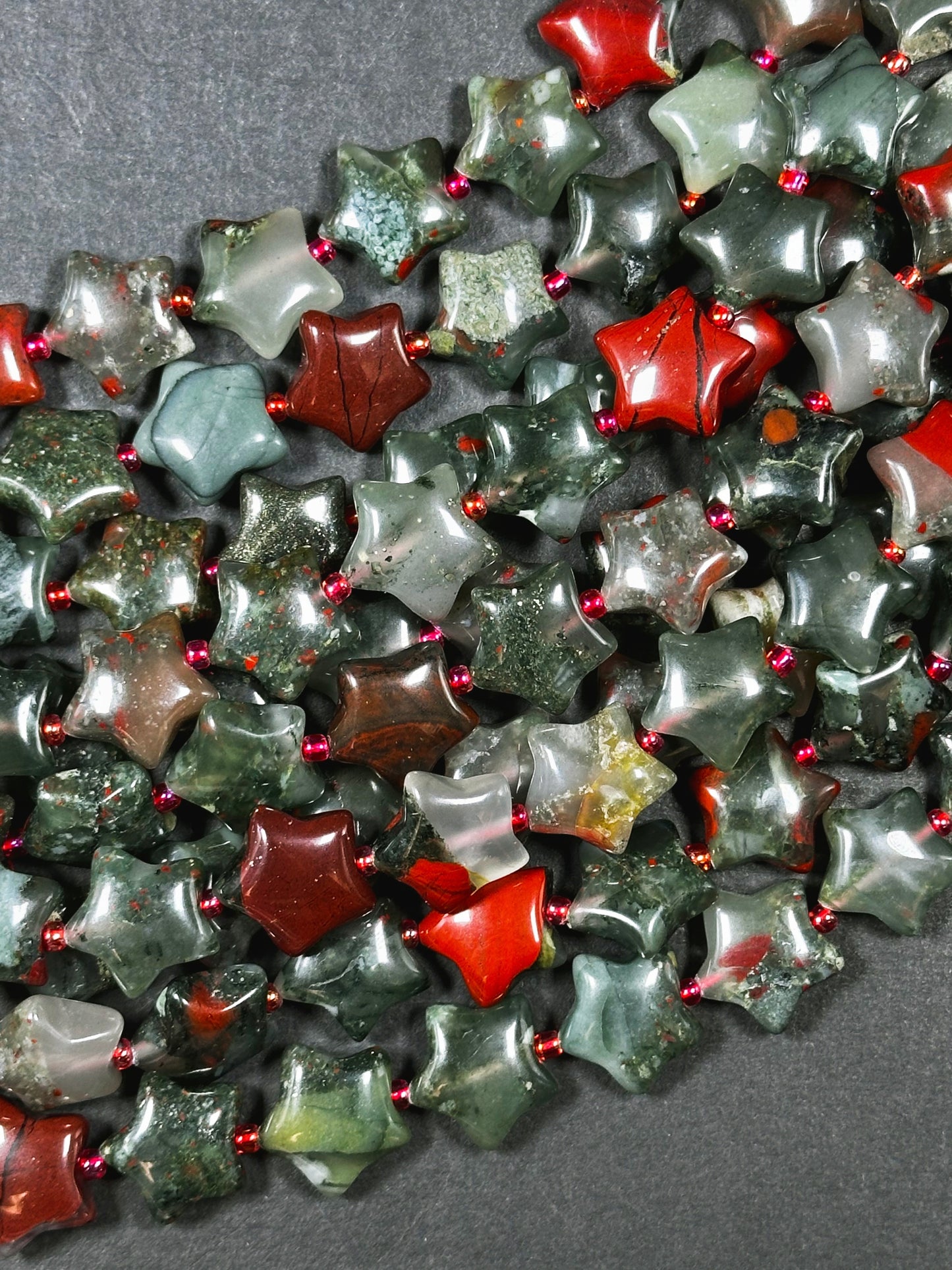 Natural African Bloodstone Gemstone Bead 15mm Star Shape, Gorgeous Natural Gray Red Color Bloodstone Beads, Great Quality Full Strand 15.5"