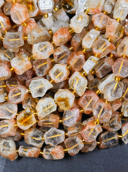 Natural Citrine Gemstone Bead 13mm Flat Freeform Shape Bead, Gorgeous Natural Orange Golden Yellow Clear Color Citrine Gemstone Beads 15.5"