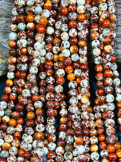 NATURAL Tibetan Gemstone Bead 8mm 10mm Round Bead, Beautiful Orange Brown Color Tibetan Gemstone Bead, Excellent Quality Tibetan Beads 15.5"