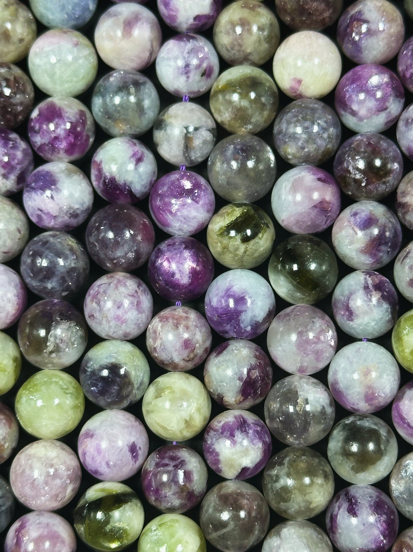 AA Natural Purple Mica Emerald Gemstone Bead 8mm 10mm Round Beads, Beautiful Natural Purple Green Gray Mica Emerald Stone Beads 15.5" Strand