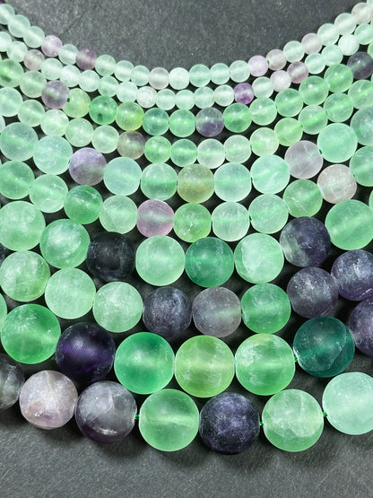 Natural Matte Fluorite Gemstone Bead 4mm 6mm 8mm 10mm 12mm Round Beads, Beautiful Natural Matte Green Purple Fluorite Beads 15.5" Strand