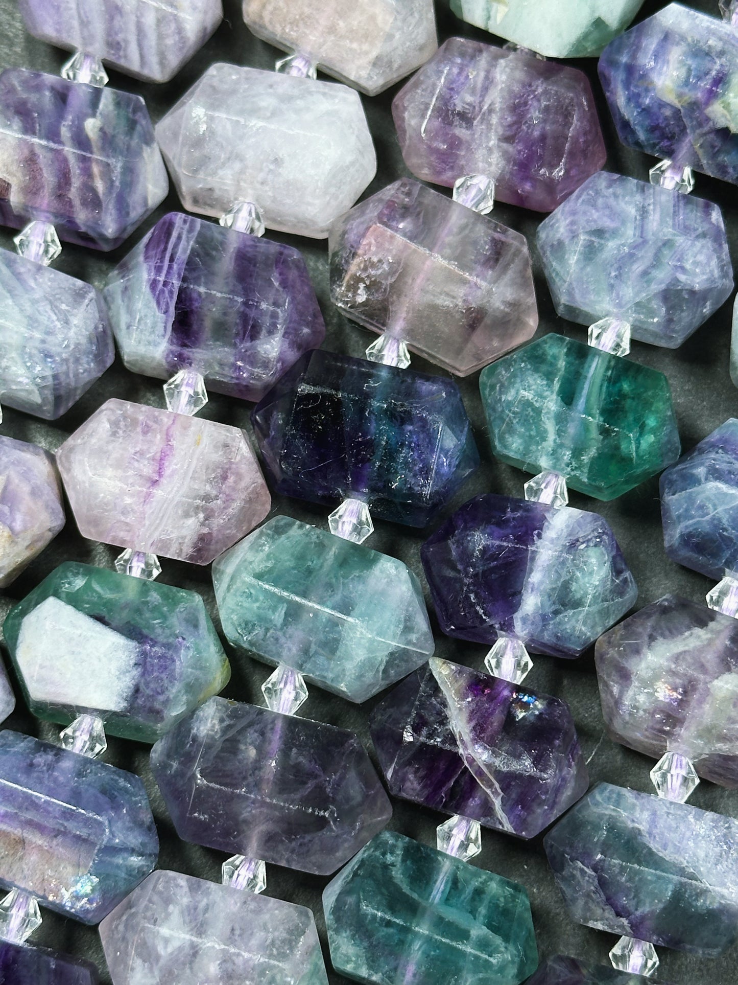 Natural Fluorite Gemstone Bead Faceted 25x16mm Double Point Barrel Shape, Beautiful Natural Multicolor Purple Green Fluorite Beads 15.5"