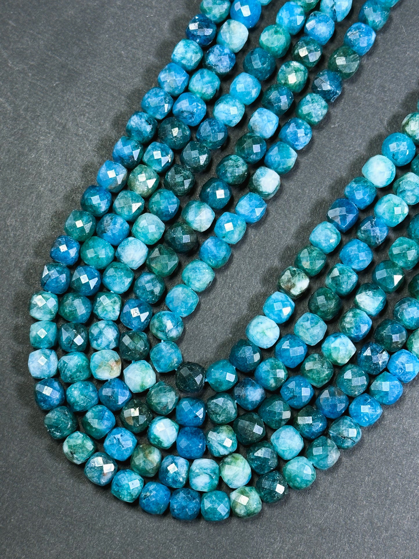 AAA Natural Apatite Gemstone Bead Faceted 7mm 9mm Round Edge Cube Shape Bead, Beautiful Natural Blue Color Apatite Full Strand 15.5"