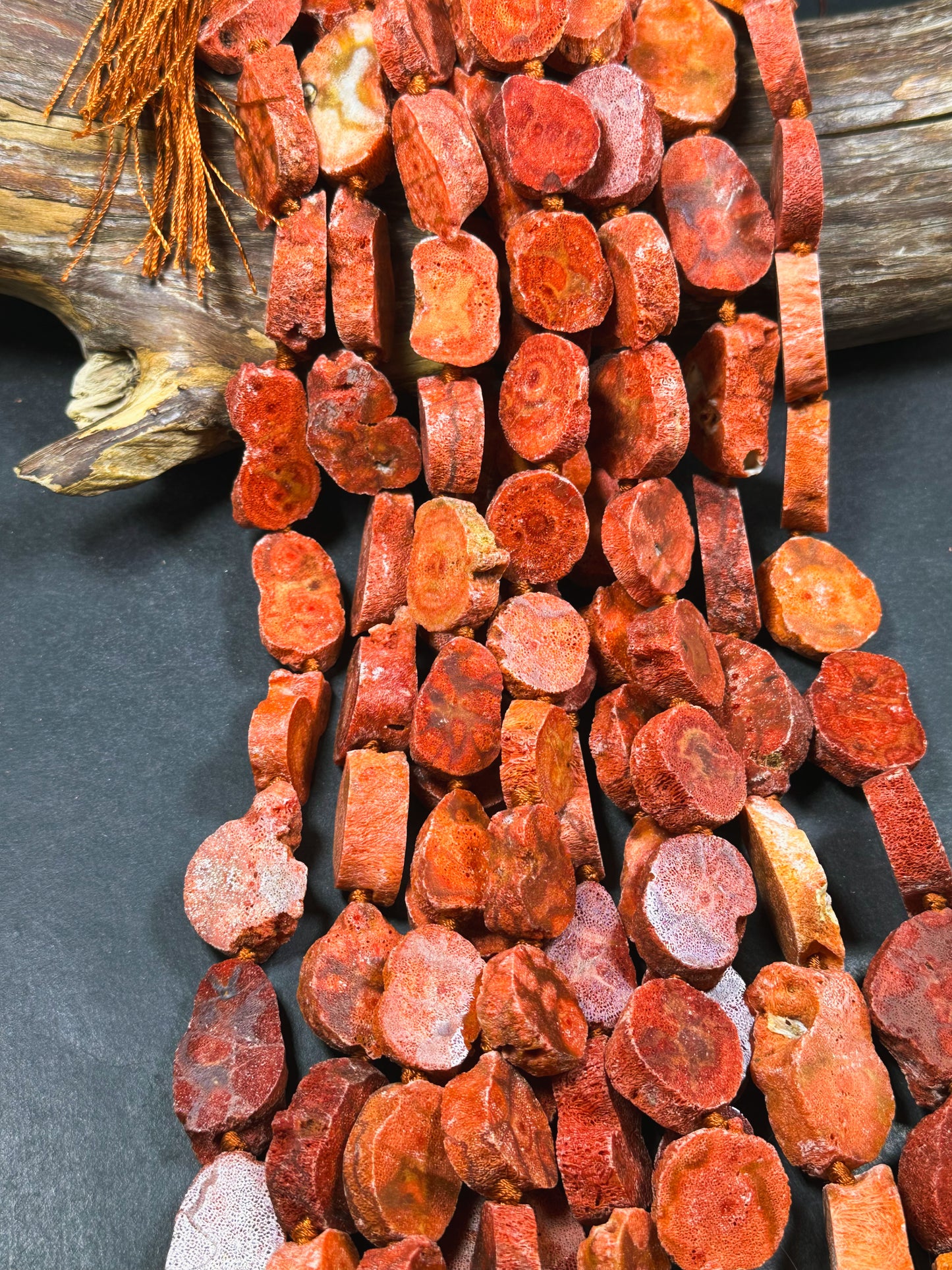 100% Natural Spanish Sponge Coral Gemstone Freeform Oval Shape Beads, Gorgeous Natural Orange Red Color Sponge Coral Gemstone Bead 15.5"