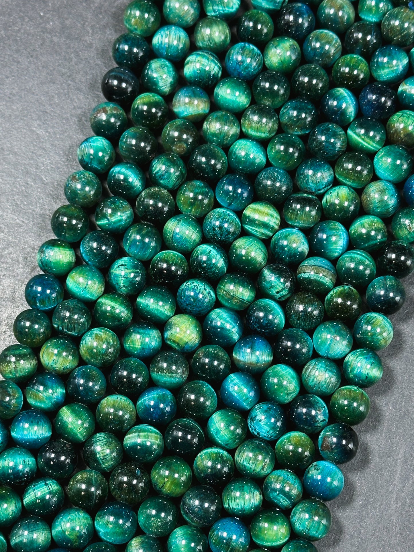 Beautiful Turquoise Green Teal Tiger Eye Gemstone 10mm Round Beads, Gorgeous Turquoise Green Teal Color Tiger Eye Gemstone Beads 15.5"