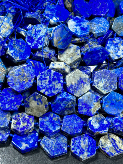 NATURAL Lapis Lazuli Gemstone Bead 13mm 15mm Hexagon Shape, Gorgeous Natural Blue Color Lapis Lazuli Gemstone Loose Beads Full Strand 15.5"