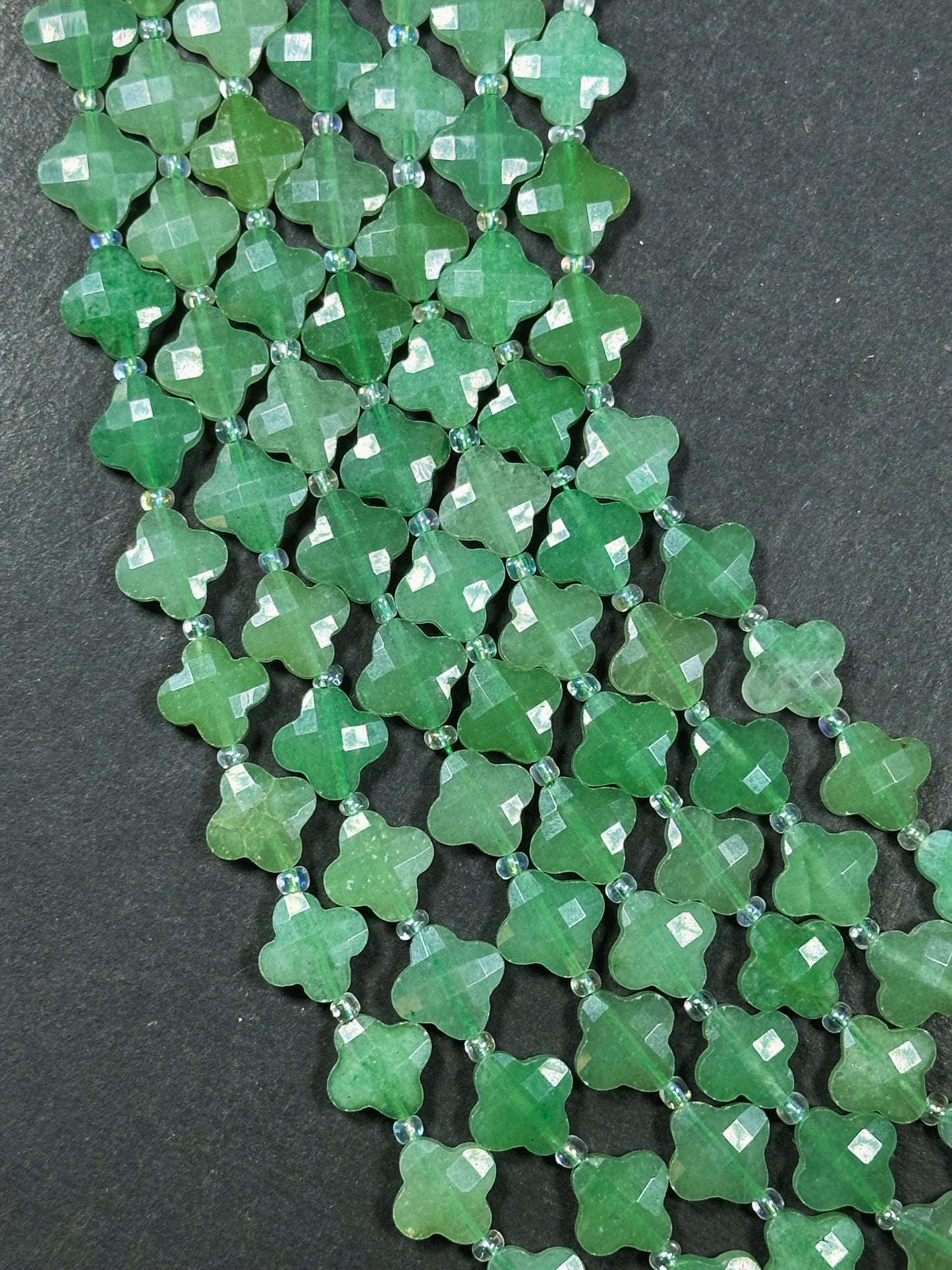 Natural Aventurine Gemstone Bead Faceted 12mm Clover Flower Shape Bead, Gorgeous Natural Green Color Aventurine Stone Beads 15.5" Strand