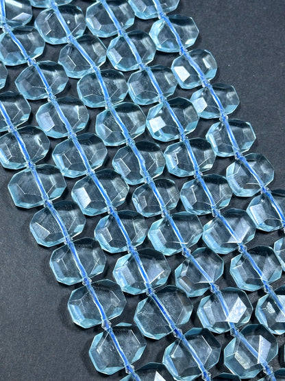 Natural Aquamarine Gemstone Bead Faceted 22x16mm Rectangle Shape Bead, Beautiful Natural Clear Aqua Blue Color Aquamarine Beads 15.5" Strand