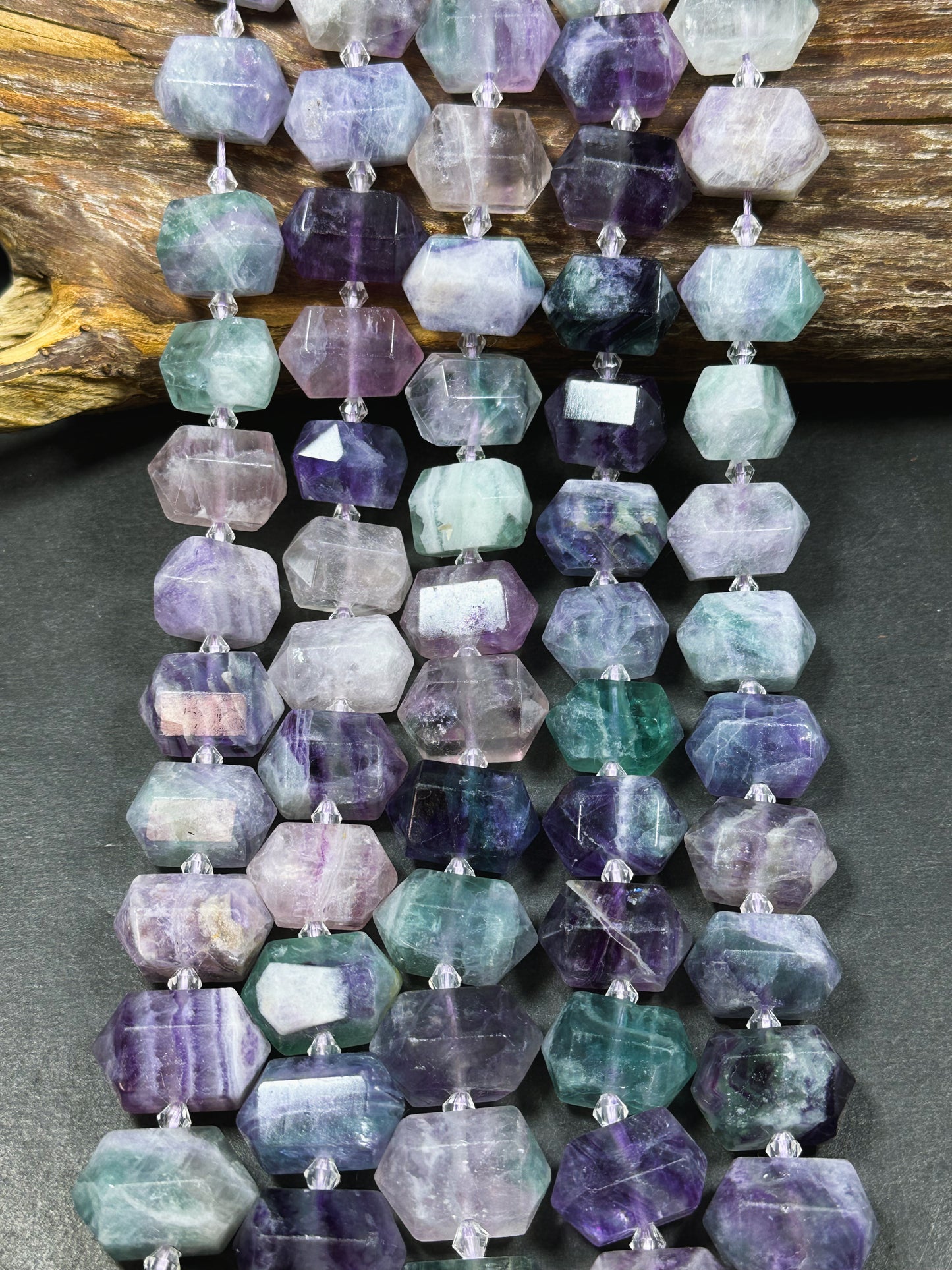 Natural Fluorite Gemstone Bead Faceted 25x16mm Double Point Barrel Shape, Beautiful Natural Multicolor Purple Green Fluorite Beads 15.5"