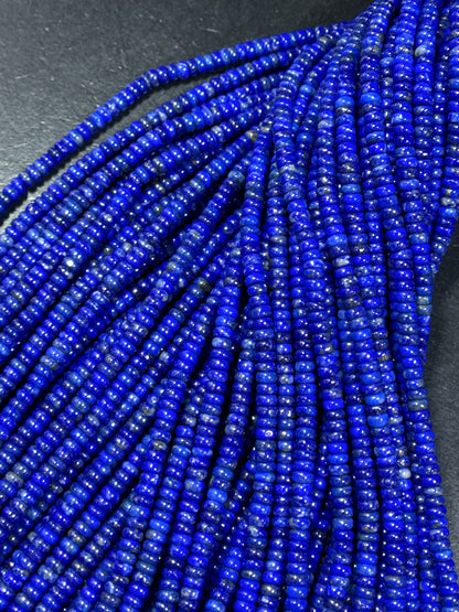 Natural Lapis Lazuli Gemstone Bead Smooth 4x2mm Rondelle Shape Beads, Gorgeous Natural Royal Blue Color Lapis Beads, Excellent Quality 15.5"