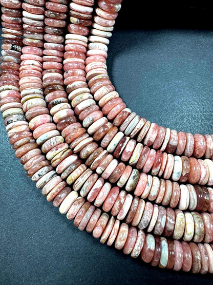 AAA RHODOCROSITE Gemstone bead. rondelle shape . gorgeous Natural Rose pink color . not treated. Excellent quality . full strand 15.5