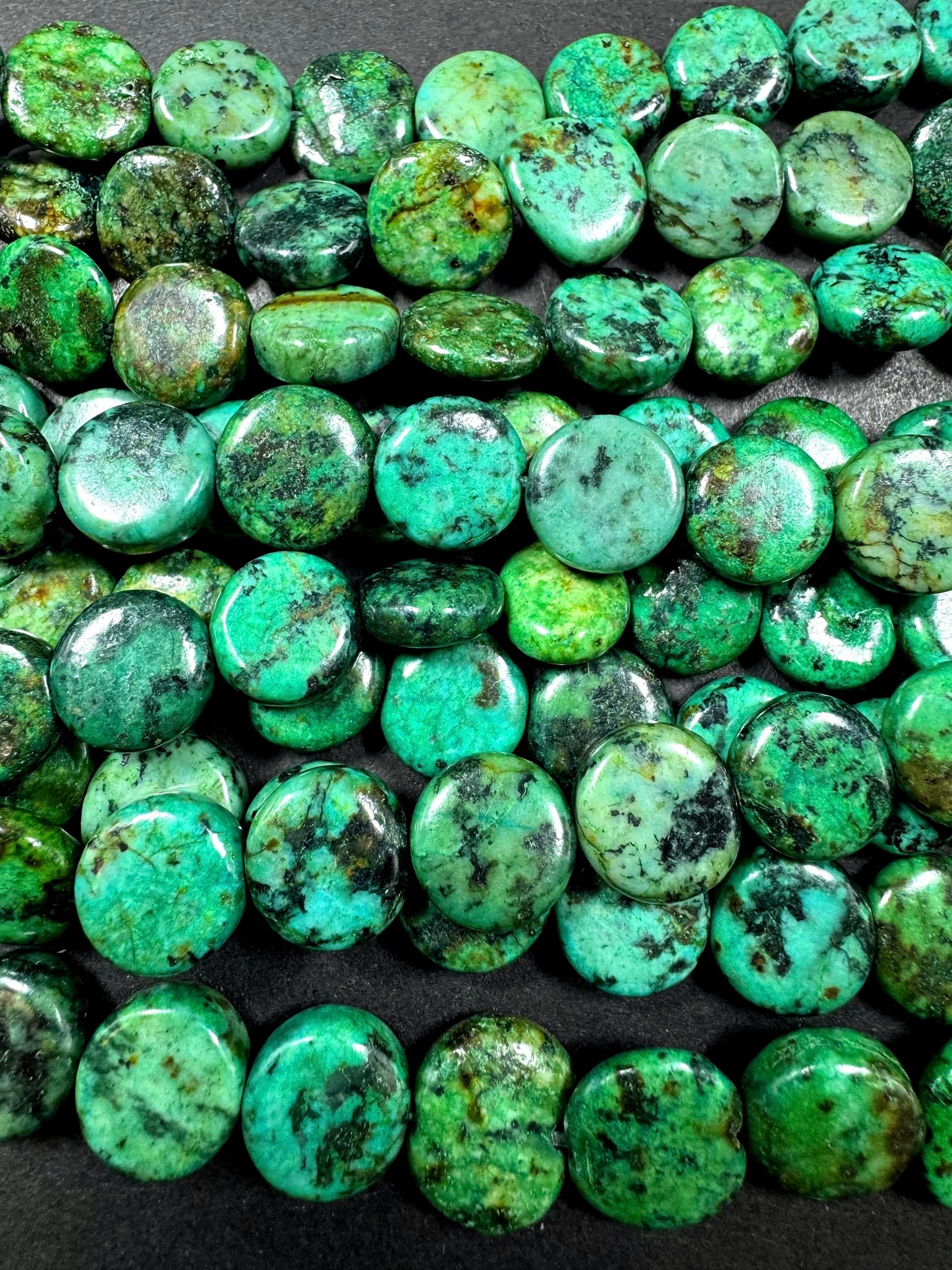 AAA Natural Africa turquoise gemstone bead. 14mm coin shape Africa turquoise beads . beautiful Natural color .full strand 15.5”