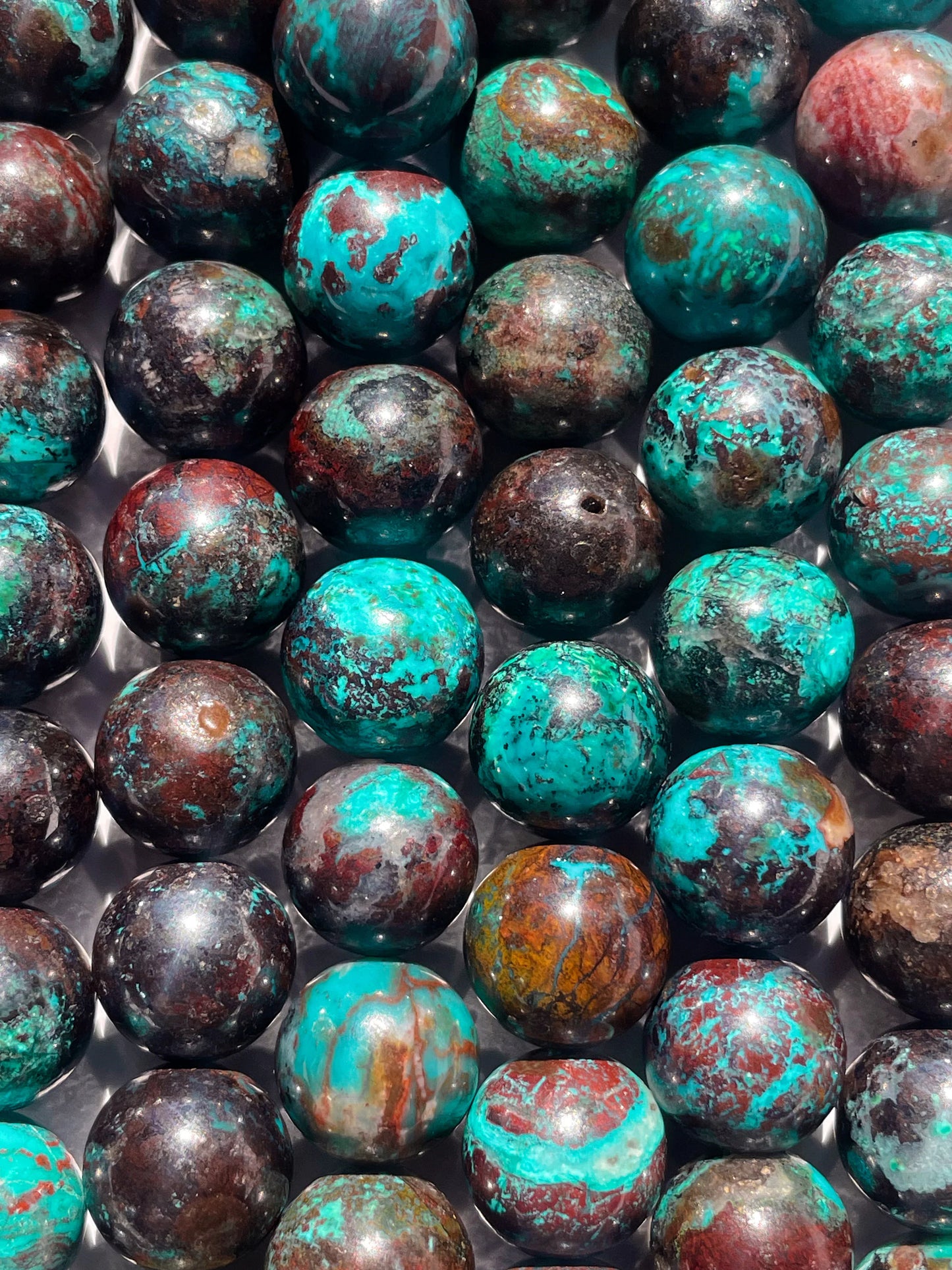 AAA Natural chrysocolla azurite gemstone round bead. 6mm 8mm 10mm round stone bead. Excellent quality. Natural turquoise blue color with brown