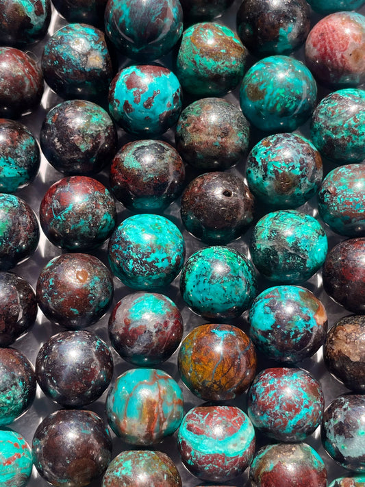AAA Natural chrysocolla azurite gemstone round bead. 6mm 8mm 10mm round stone bead. Excellent quality. Natural turquoise blue color with brown