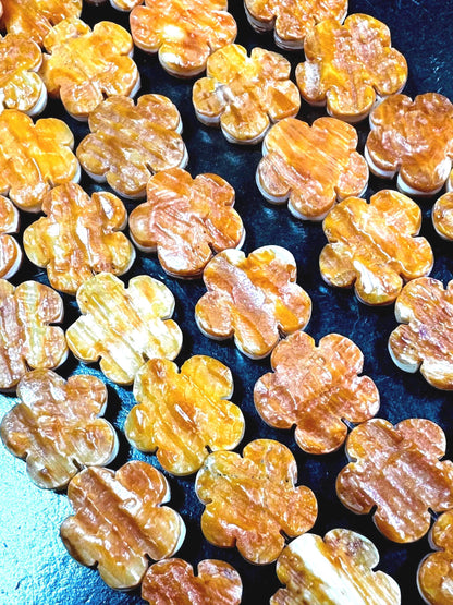 AAA Natural spiny oyster shell beads. Unique flower shape . Gorgeous natural orange yellow color . Excellent quality