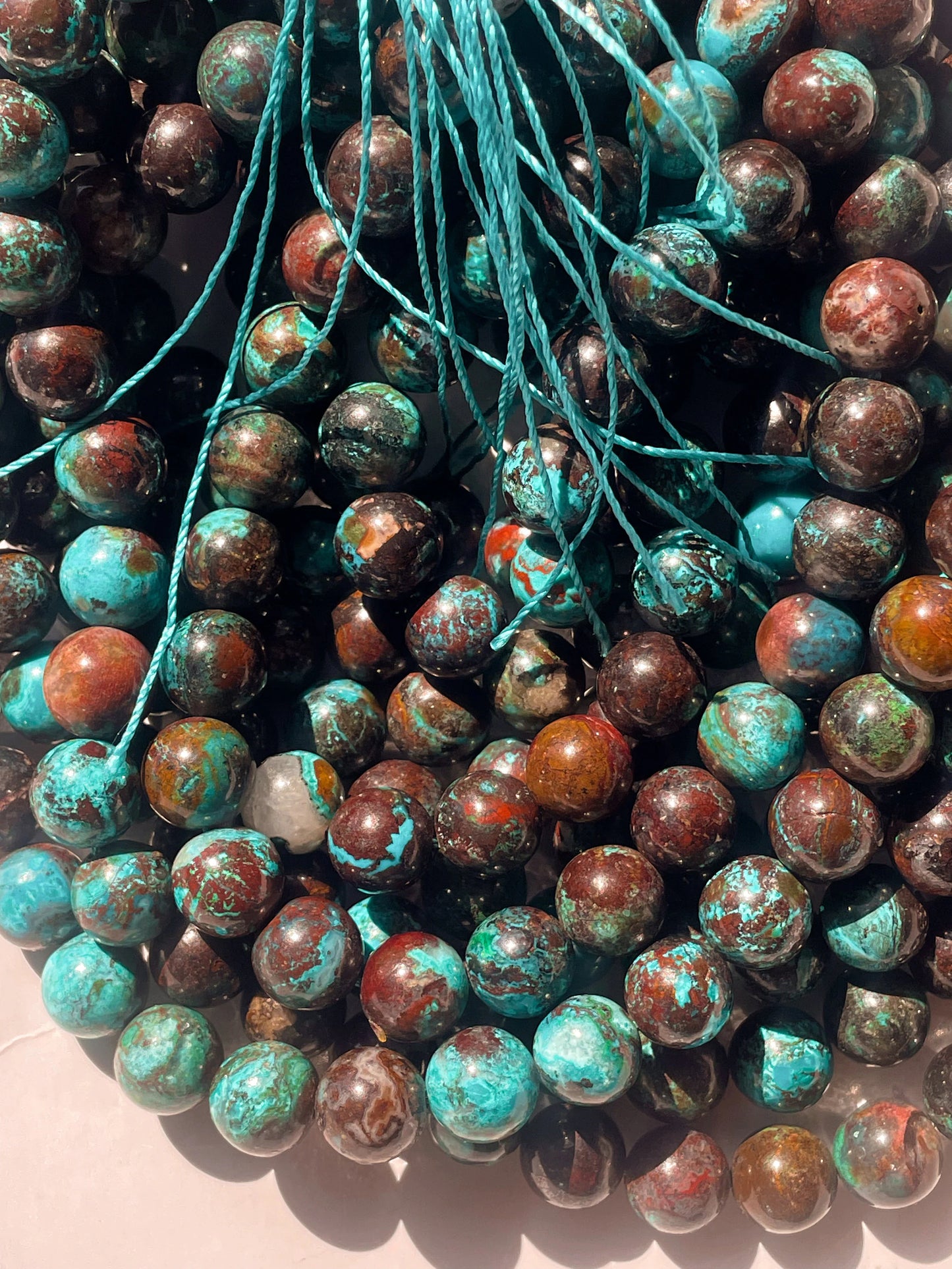 AAA Natural chrysocolla azurite gemstone round bead. 6mm 8mm 10mm round stone bead. Excellent quality. Natural turquoise blue color with brown