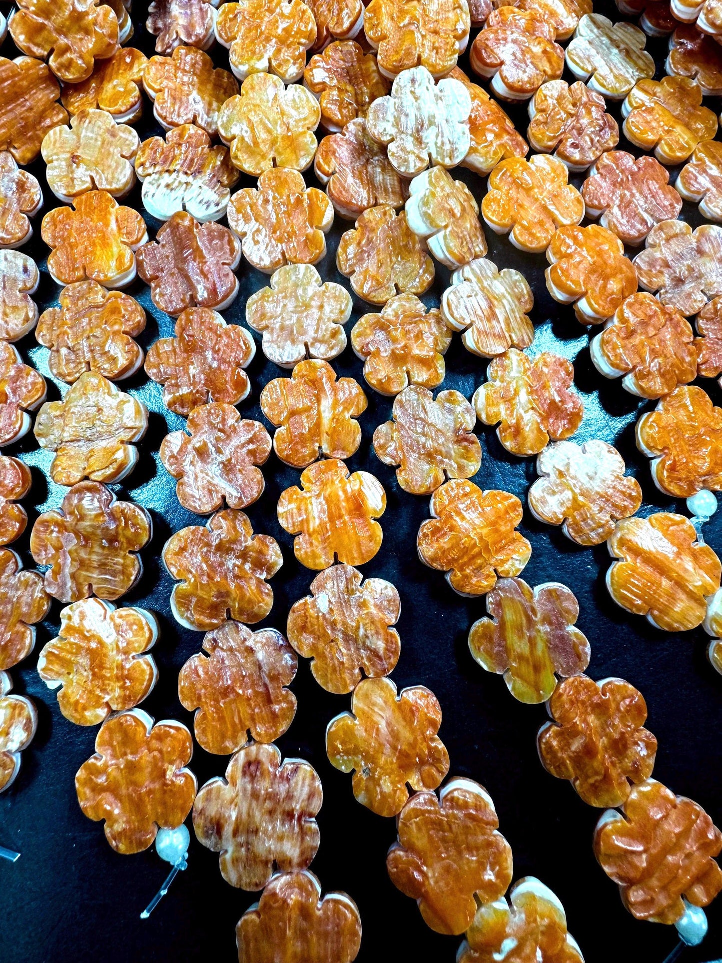 AAA Natural spiny oyster shell beads. Unique flower shape . Gorgeous natural orange yellow color . Excellent quality