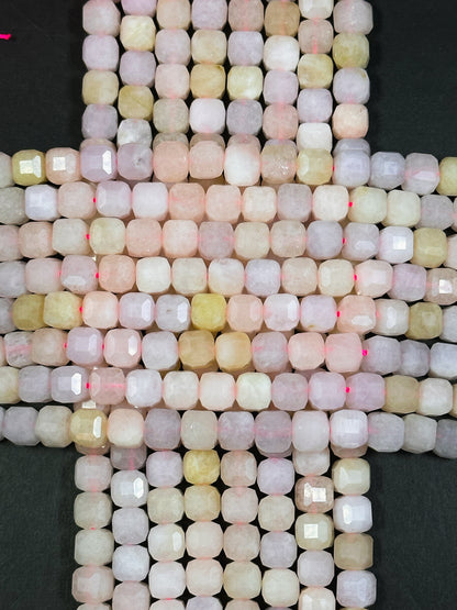 AAA Natural Morganite Gemstone Bead Faceted 8mm Cube Shape, Gorgeous Multicolor Pastel Pink Yellow Purple Morganite Beads, Excellent Quality