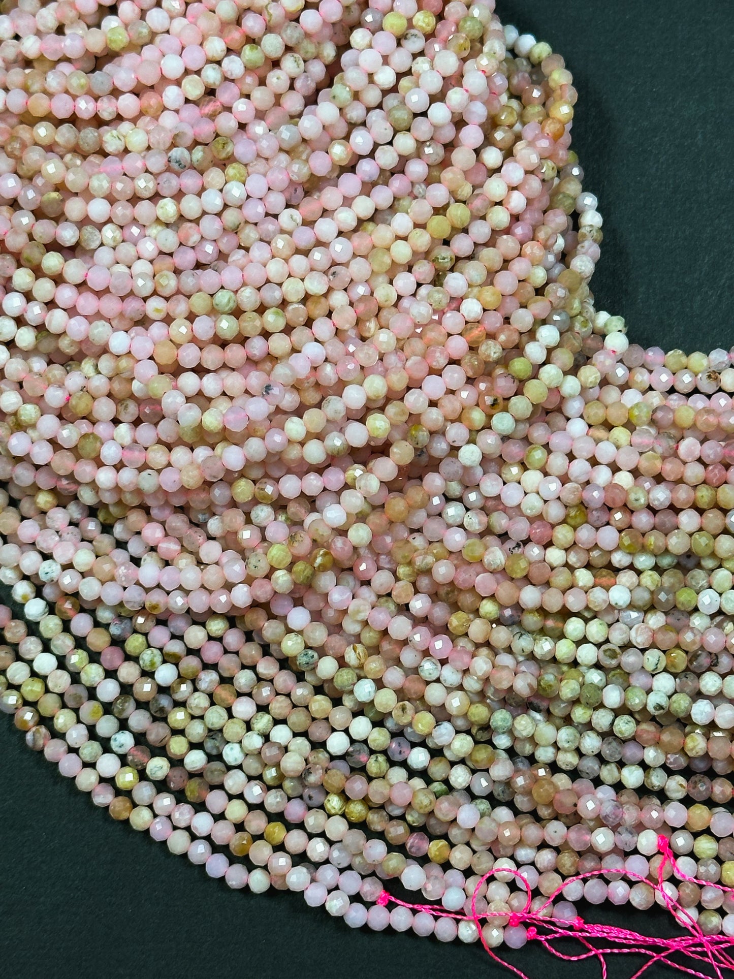 Natural Pink Opal Gemstone Bead Faceted 3mm Round Beads, Beautiful Natural Pink Beige Color Opal Gemstone Excellent Quality Full Strand 15.5