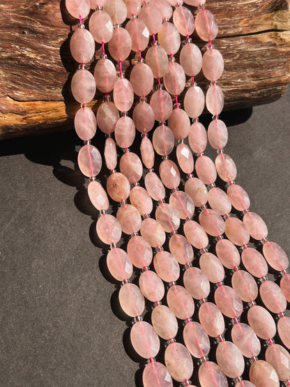 Natural Rose Quartz Gemstone Bead Faceted 18x13mm Oval Shape Bead, Beautiful Natural Rose Pink Color Rose Quartz Gemstone Beads 15.5" Strand