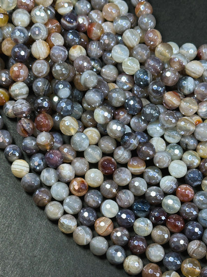 Mystic Natural Botswana Agate Gemstone Bead Faceted 8mm Round Beads, Beautiful Natural Multicolor Gray Brown Botswana Agate Stone Bead 15.5"