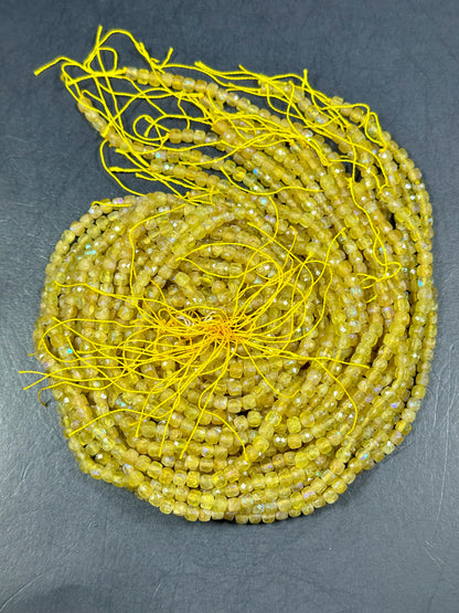 Mystic Natural Yellow Apatite Gemstone Bead Faceted 4mm Cube Shape Bead, Beautiful Yellow Color Loose Mystic Apatite Beads Full Strand 15.5"