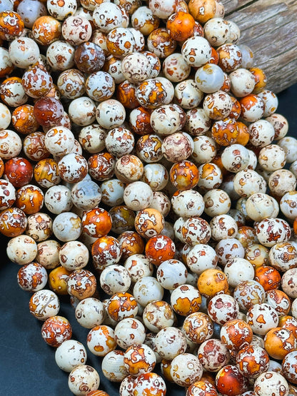 NATURAL Tibetan Gemstone Bead 12mm Round Beads, Beautiful Beige Orange Brown Color Tibetan Gemstone Beads, Excellent Quality Beads 15.5"