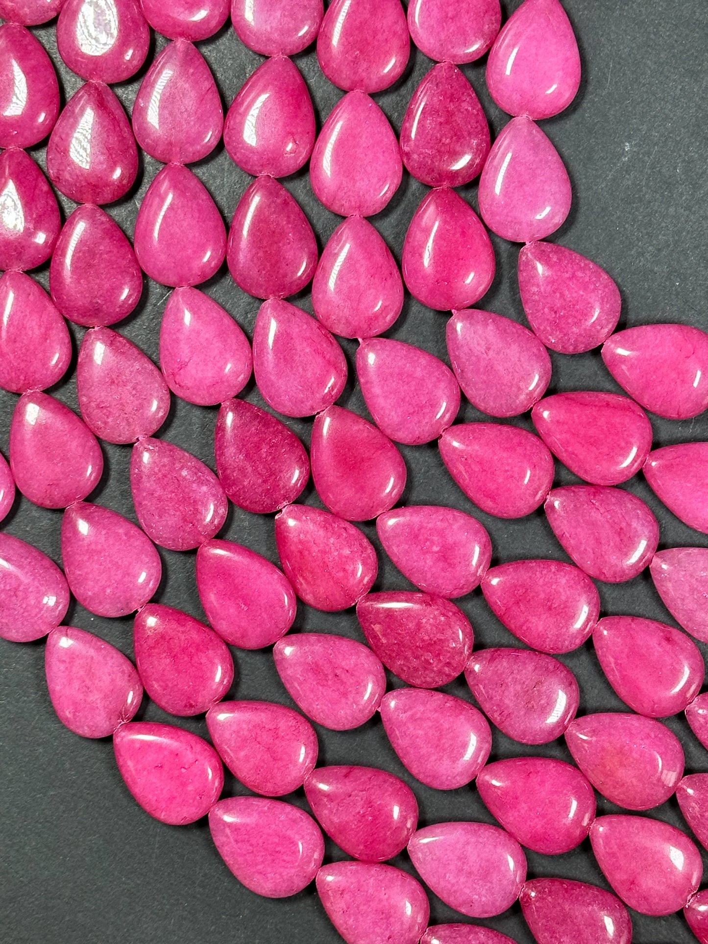 Natural Pink Jade Gemstone Bead 20x15mm Teardrop Shape, Beautiful Hot Pink Color Jade Gemstone Bead Excellent Quality Full Strand 15.5"