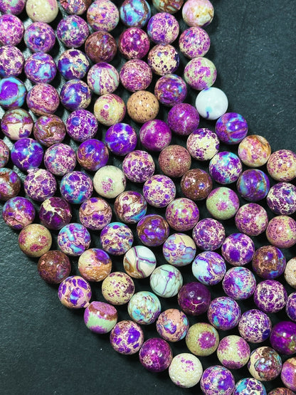 Natural Sea Sediment Jasper Gemstone Bead 6mm 8mm 10mm Round Beads, Beautiful Purple Blue Beige Color Imperial Jasper Bead Full Strand 15.5"