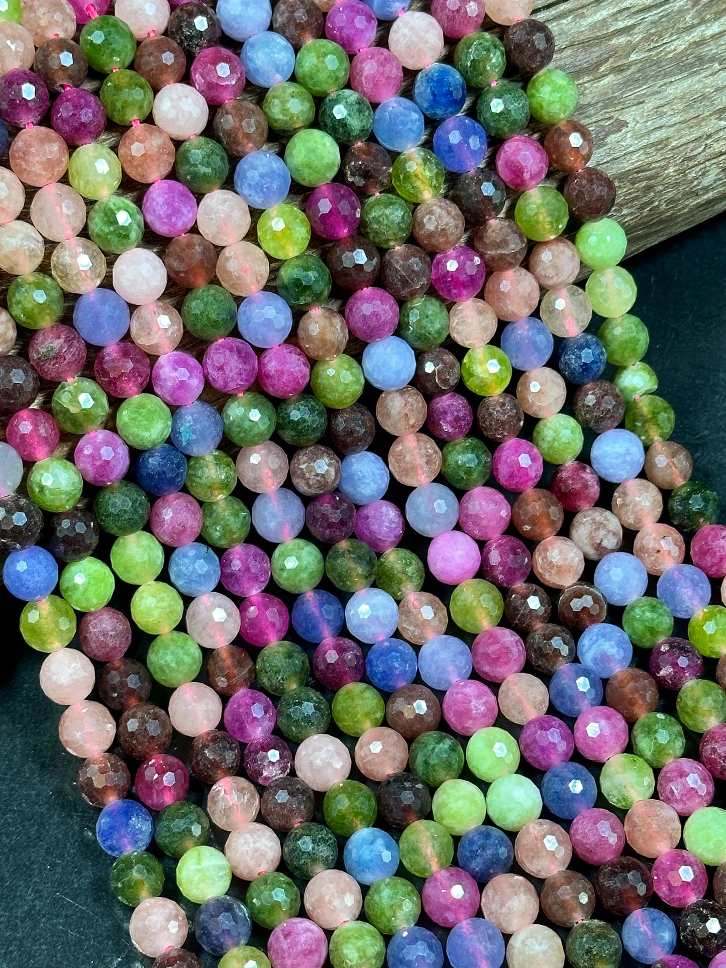 NATURAL Tourmaline Gemstone Bead Faceted 8mm 10mm Round Bead, Gorgeous Multicolor Tourmaline Gemstone Beads Full Strand 15.5" Great Quality Beads