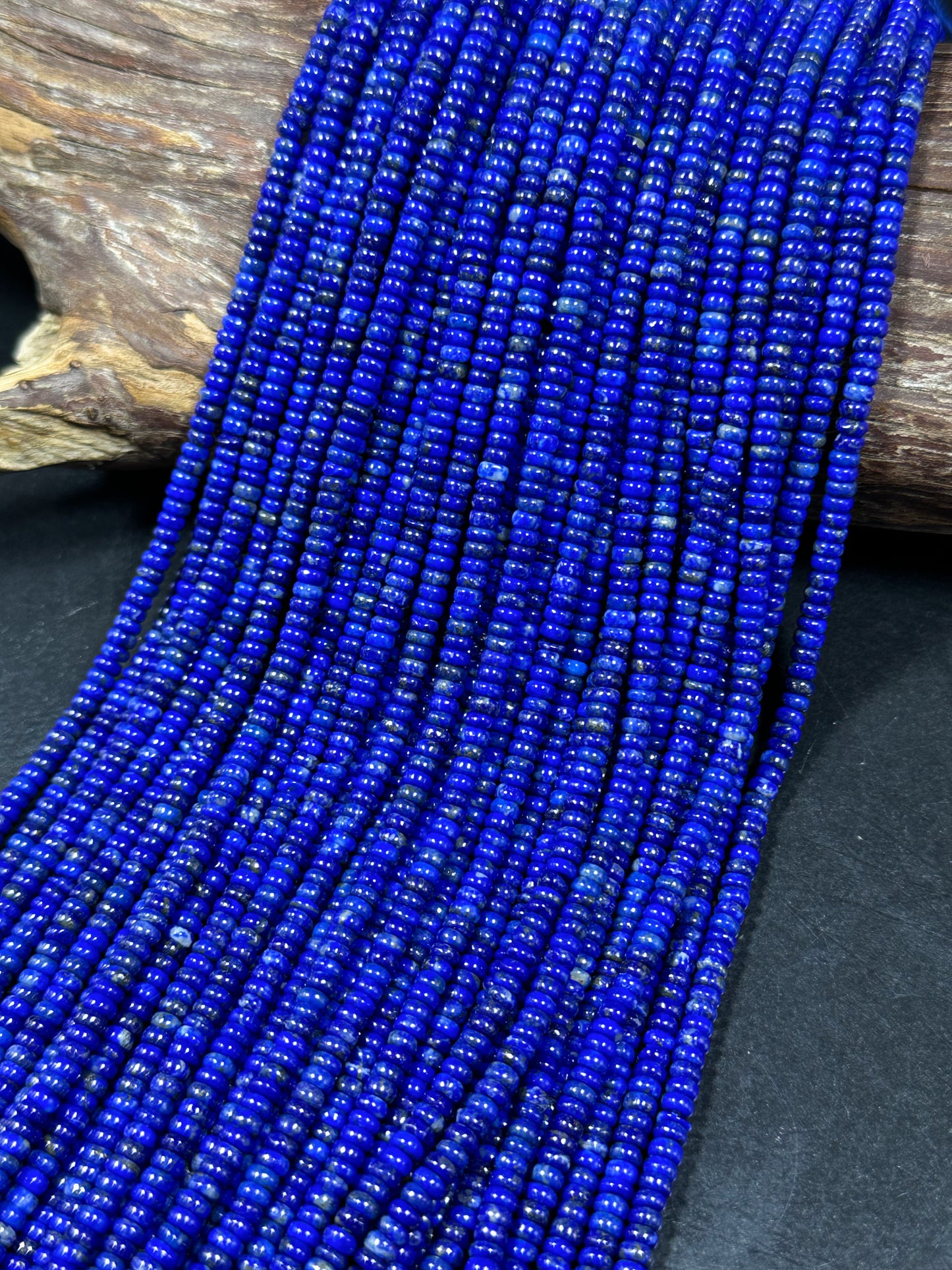 Natural Lapis Lazuli Gemstone Bead Smooth 4x2mm Rondelle Shape Beads, Gorgeous Natural Royal Blue Color Lapis Beads, Excellent Quality 15.5"