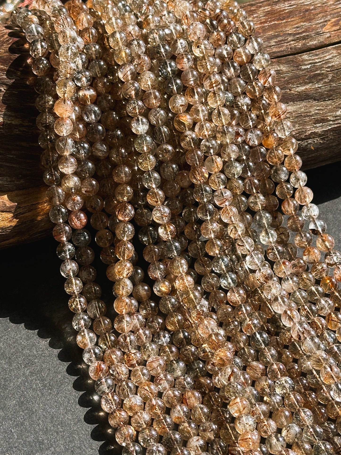 AAA Natural Rutilated Quartz Gemstone Bead 6mm Round Beads, Beautiful Natural Clear Brown Rutilated Quartz Stone Beads Full Strand 15.5"