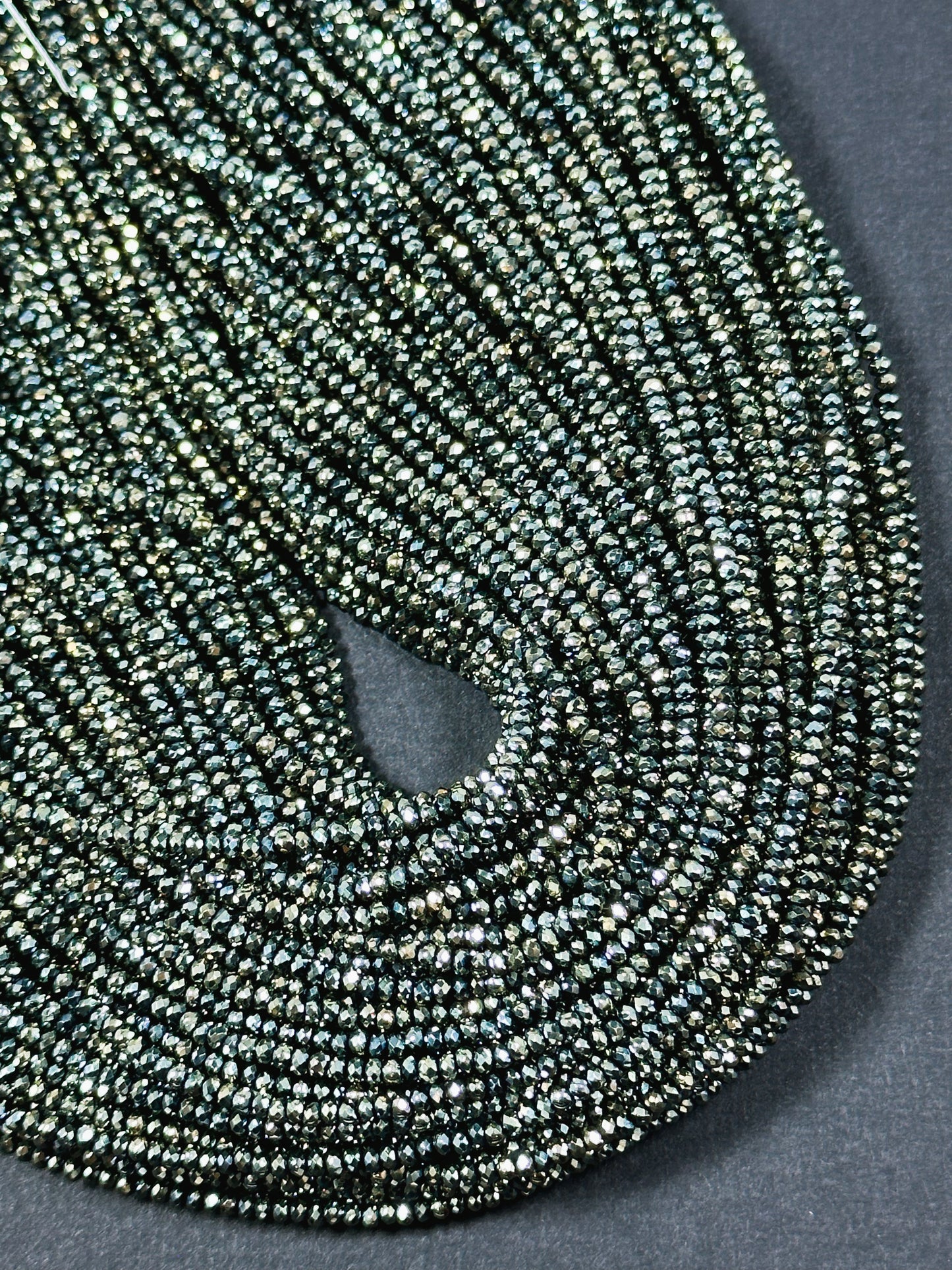 Beautiful Chinese Crystal Glass Beads, Faceted 2mm Rondelle Shape Beads, Gorgeous Iridescent Metallic Silver Color Crystal Glass Beads 15.5"