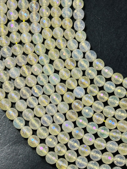 Beautiful Mystic Quartz Gemstone Bead Faceted 6mm 8mm Round Bead, Beautiful Light Yellow Clear Color Quartz Gemstone Bead Full Strand 15.5"