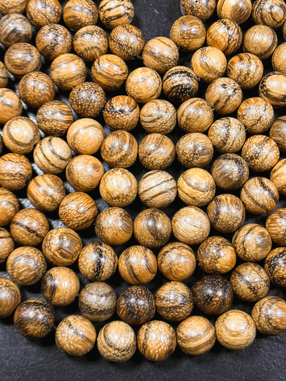 Natural Tiger Skin Sandalwood Beads 8mm 10mm Round Beads, Natural Light Brown Aromatic Wood Meditation Prayer Mala Beads Full Strand 15.5"