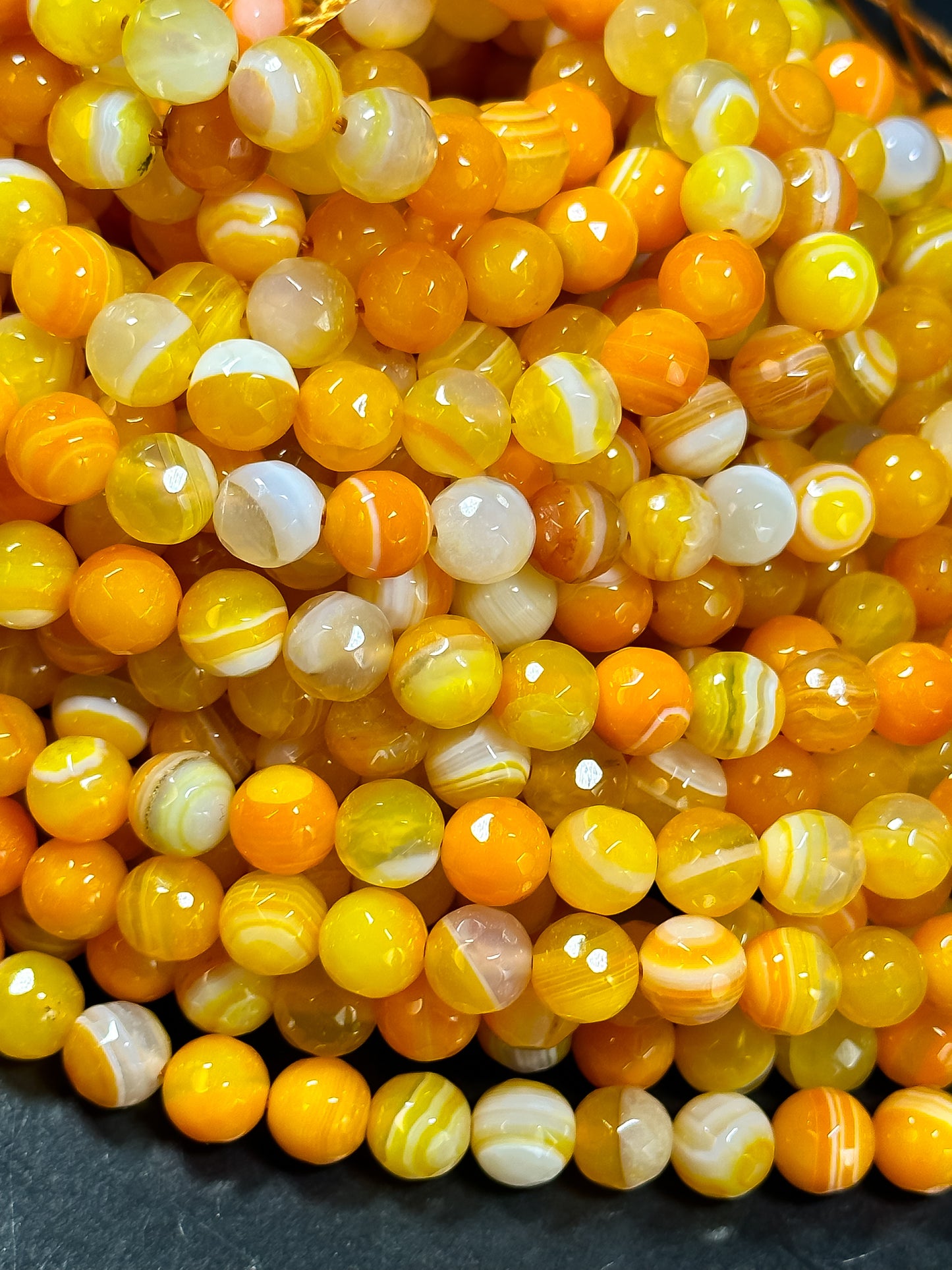 NATURAL Botswana Agate Gemstone Bead Faceted 6mm 8mm 10mm 12mm Round Beads, Beautiful Orange Yellow Color Gemstone Beads Full Strand 15.5"