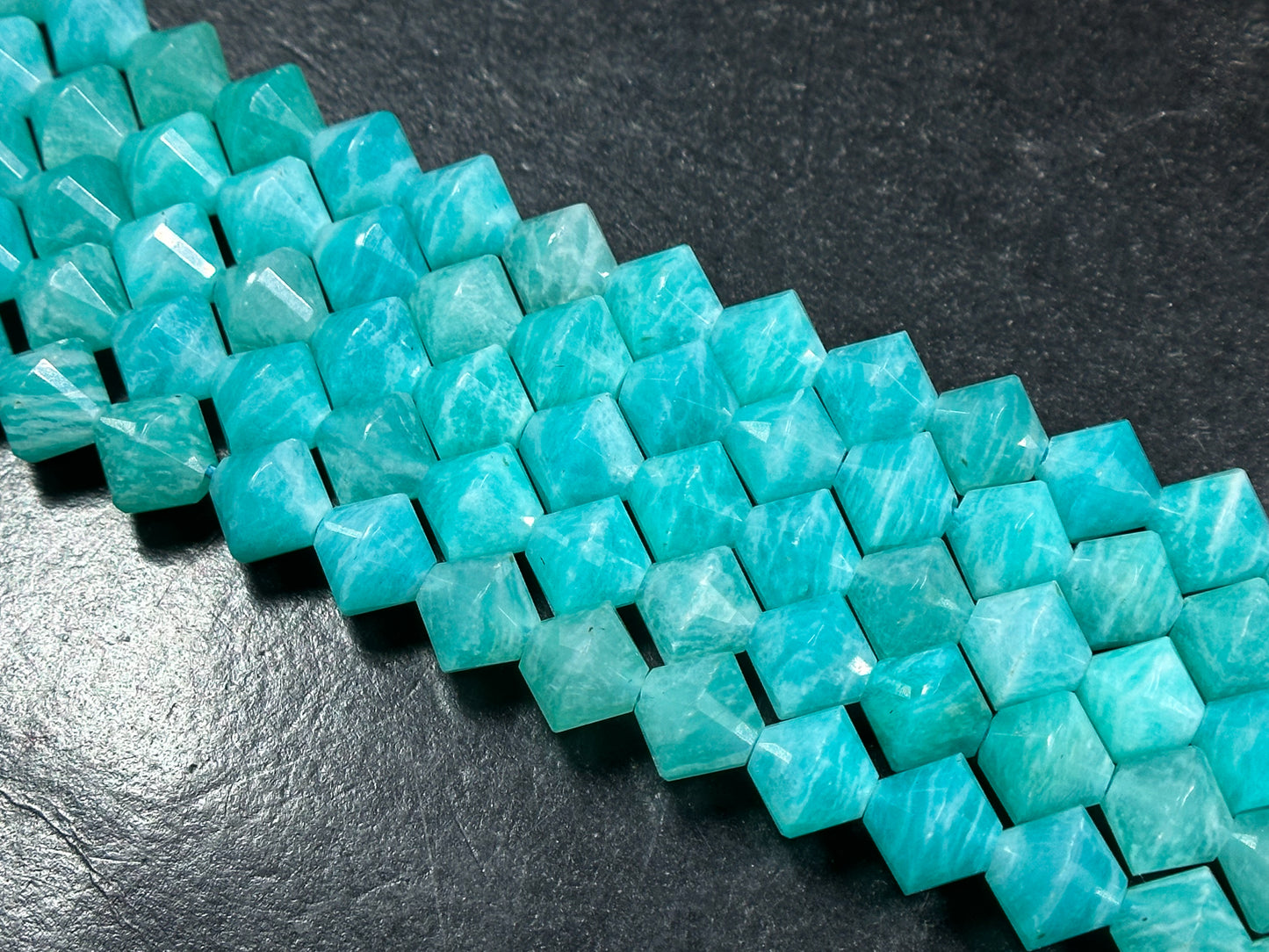 Natural Amazonite Gemstone Bead Faceted 8mm Bicone Diamond Shape Bead, Beautiful Natural Blue-Green Color Amazonite Beads, Full Strand 15.5"