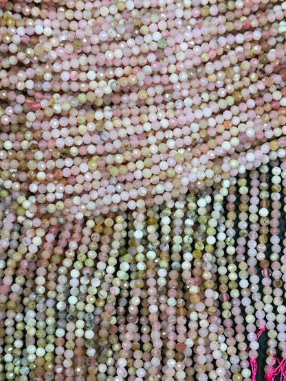 Natural Pink Opal Gemstone Bead Faceted 3mm Round Beads, Beautiful Natural Pink Beige Color Opal Gemstone Excellent Quality Full Strand 15.5