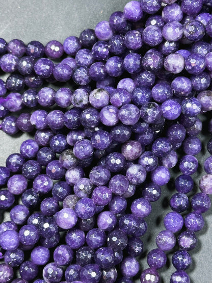 NATURAL Lepidolite Gemstone Bead Faceted 6mm 8mm 10mm Round Bead, Beautiful Deep Dark Purple Color Lepidolite Gemstone Beads Full Strand 15.5"