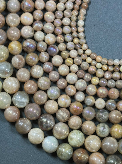 Mystic Natural Sunstone Gemstone Bead 4mm 6mm 8mm 10mm 12mm Round Beads, Beautiful Natural Peach Brown Color Sunstone Bead Full Strand 15.5"