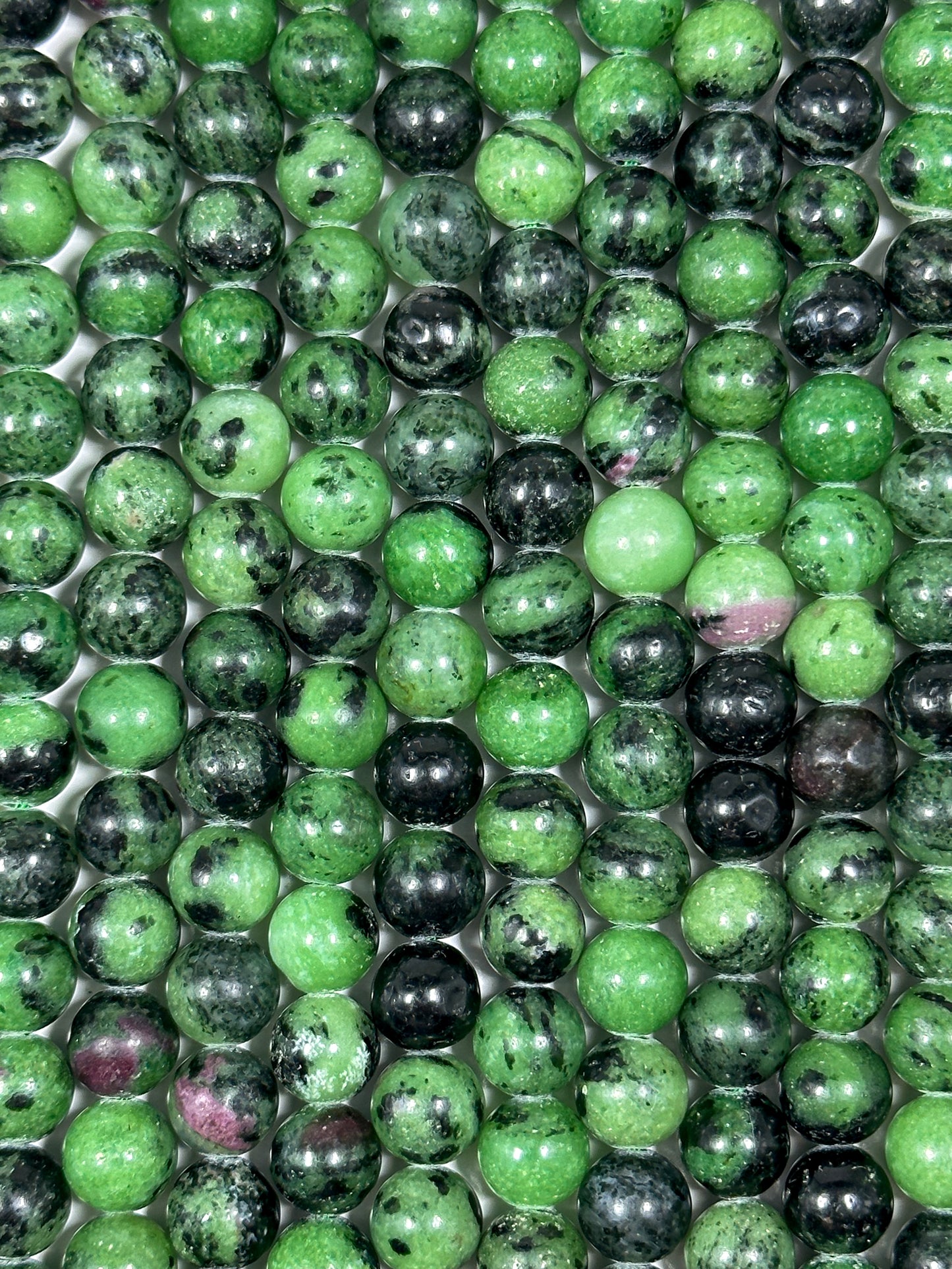 NATURAL Ruby Zoisite Gemstone Bead 4mm 6mm 8mm 10mm Round Beads, Beautiful Green Ruby Red Color Zoisite Gemstone, Full Strand 15.5"