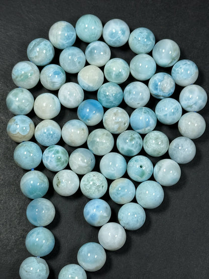 AAA Natural Larimar Gemstone Beads 14mm Round Beads, Beautiful Natural Blue White Color Genuine Larimar Gemstone Beads, LOOSE BEADS (1pc)