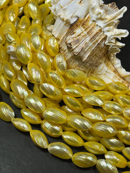 Natural Yellow Sea Shell Beads, Natural 16x8mm Sea Shell Oval Shape Beads, Gorgeous Yellow Color Sea Shell Beads, 15.5" Strand