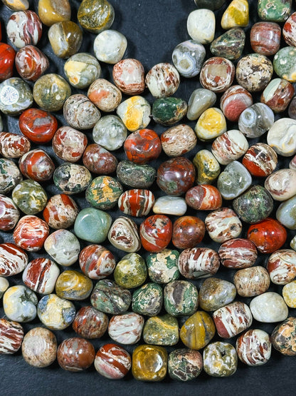 Natural Polychrome Jasper Gemstone Bead 10-12mm Nugget Shape, Beautiful Red Beige Brown Gray Color Polychrome Jasper Bead, Full Strand 15.5"