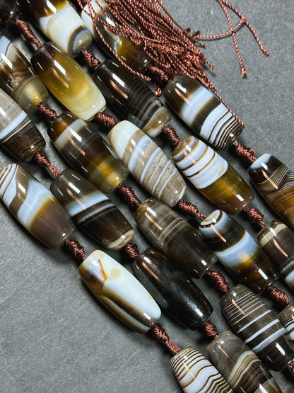 Natural Brown Botswana Agate Gemstone Bead Smooth Barrel Shape Beads, Gorgeous Natural Brown Botswana Agate, Excellent Quality 15.5" Strand