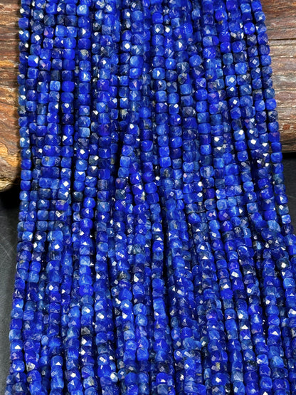 AAA NATURAL Kyanite Gemstone Bead Faceted 4mm Cube Shape, Gorgeous Natural Dark Blue Kyanite Gemstone Bead Excellent Quality Beads 15.5"