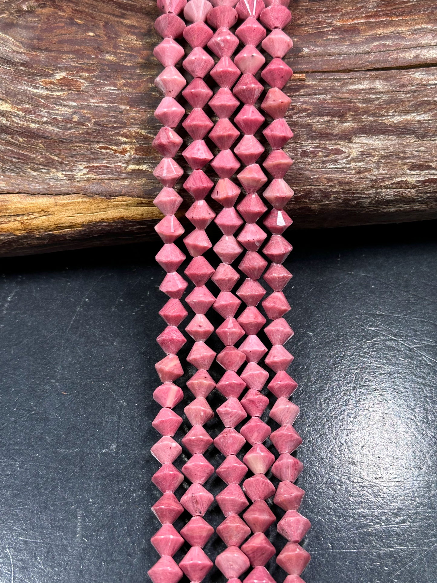 Natural Rhodochrosite Gemstone Bead Faceted 8mm Bicone Diamond Shape Bead, Beautiful Natural Pink Color Rhodochrosite Bead Full Strand 15.5"